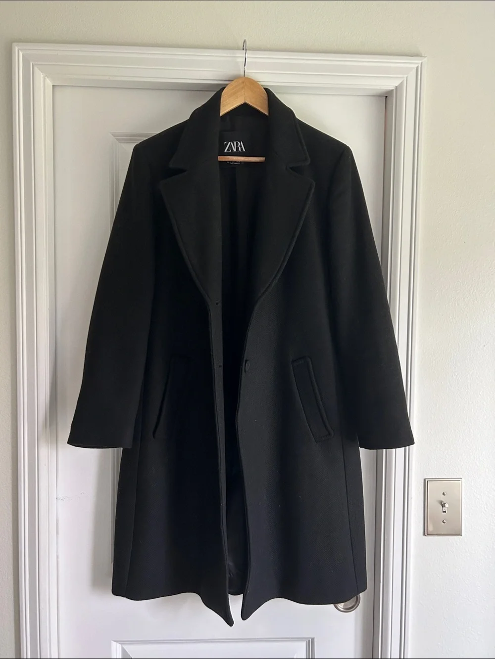 Zara Black Wool-Blend Pea Coat
